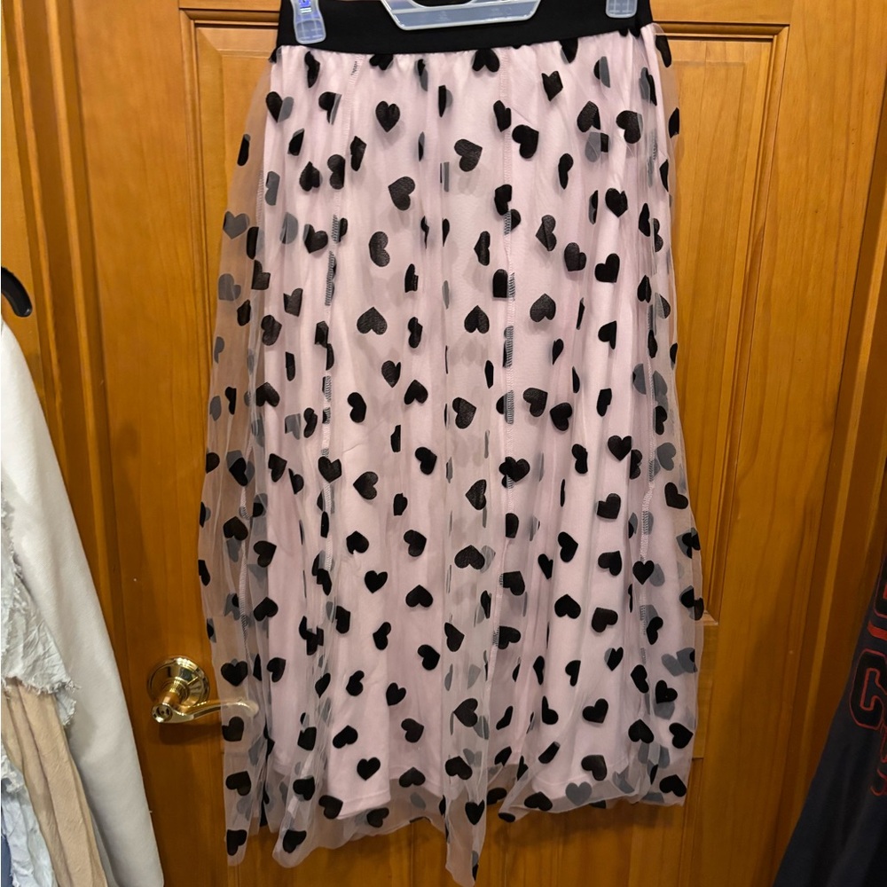 Pink Heart Patterned Skirt XS